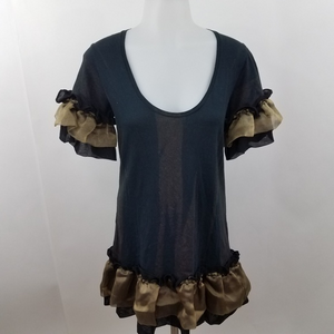 San Niget Tunic top 8‎ Black Gold Ruffle Black Scoop Neck Mini Dress Art  Goth